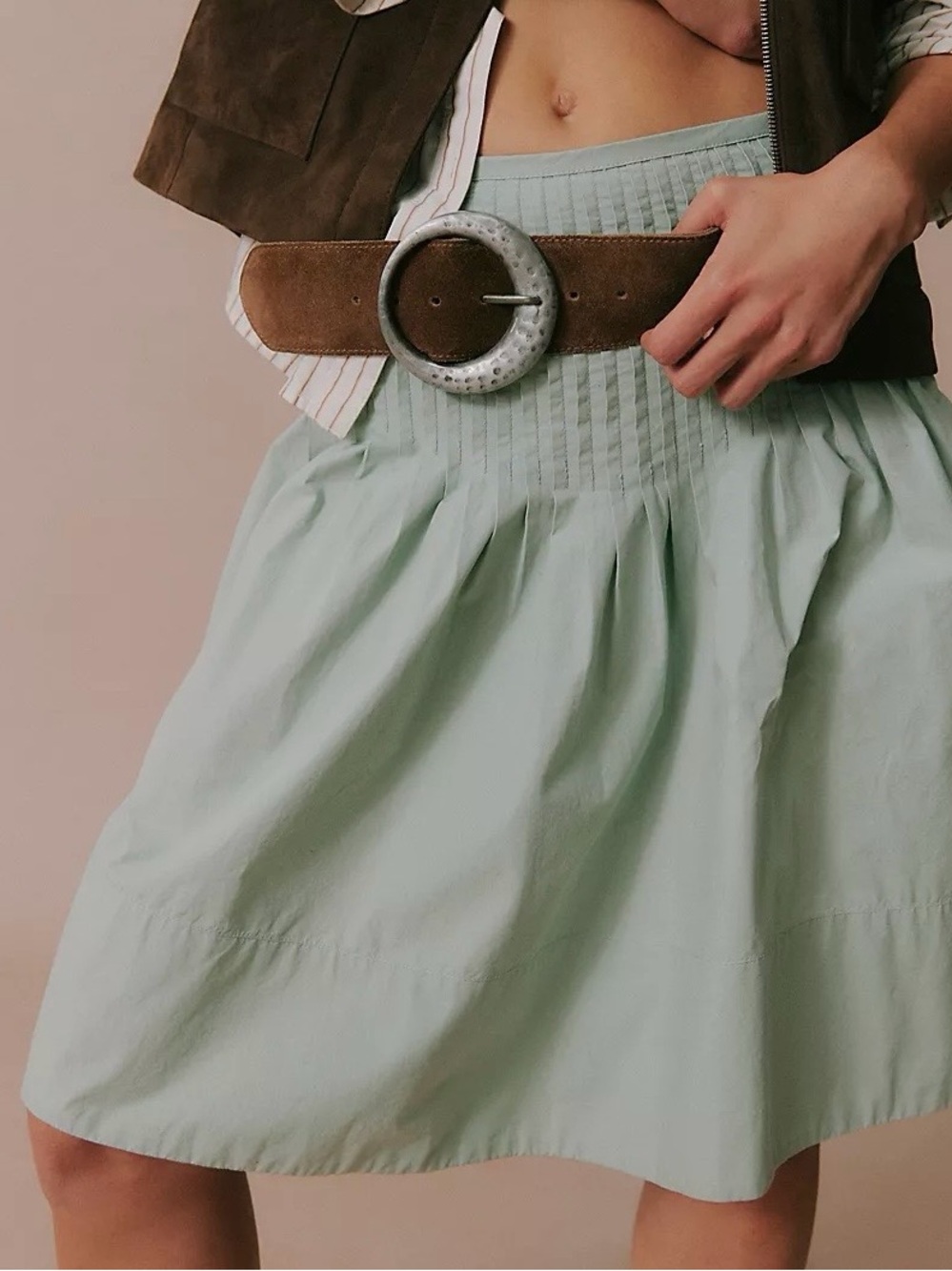 NWT Free People Peyton Pintuck Midi Skirt SZ 0 sage green reg $128